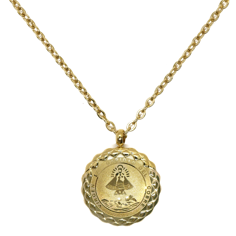 Stainless Steel Retro Medal with Chain - Virgen La Caridad Del Cobre
